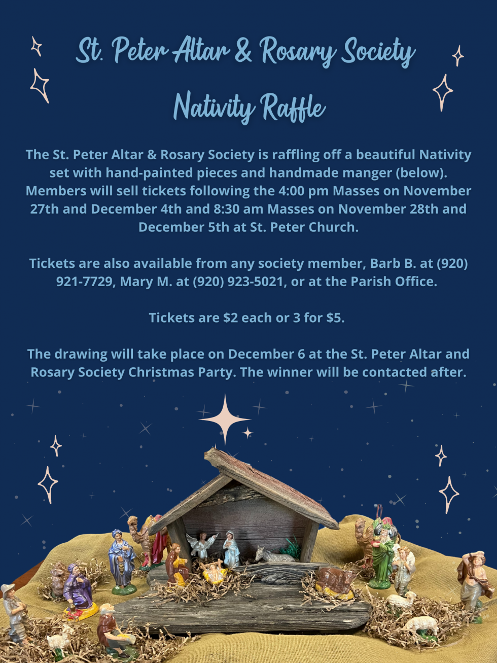 St. Peter Altar & Rosary Society Cash & Nativity Raffle Winners Holy