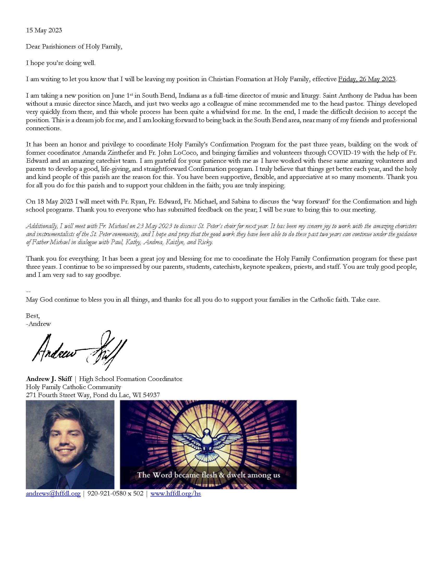 12 May 2023 (Parishioner Letter)