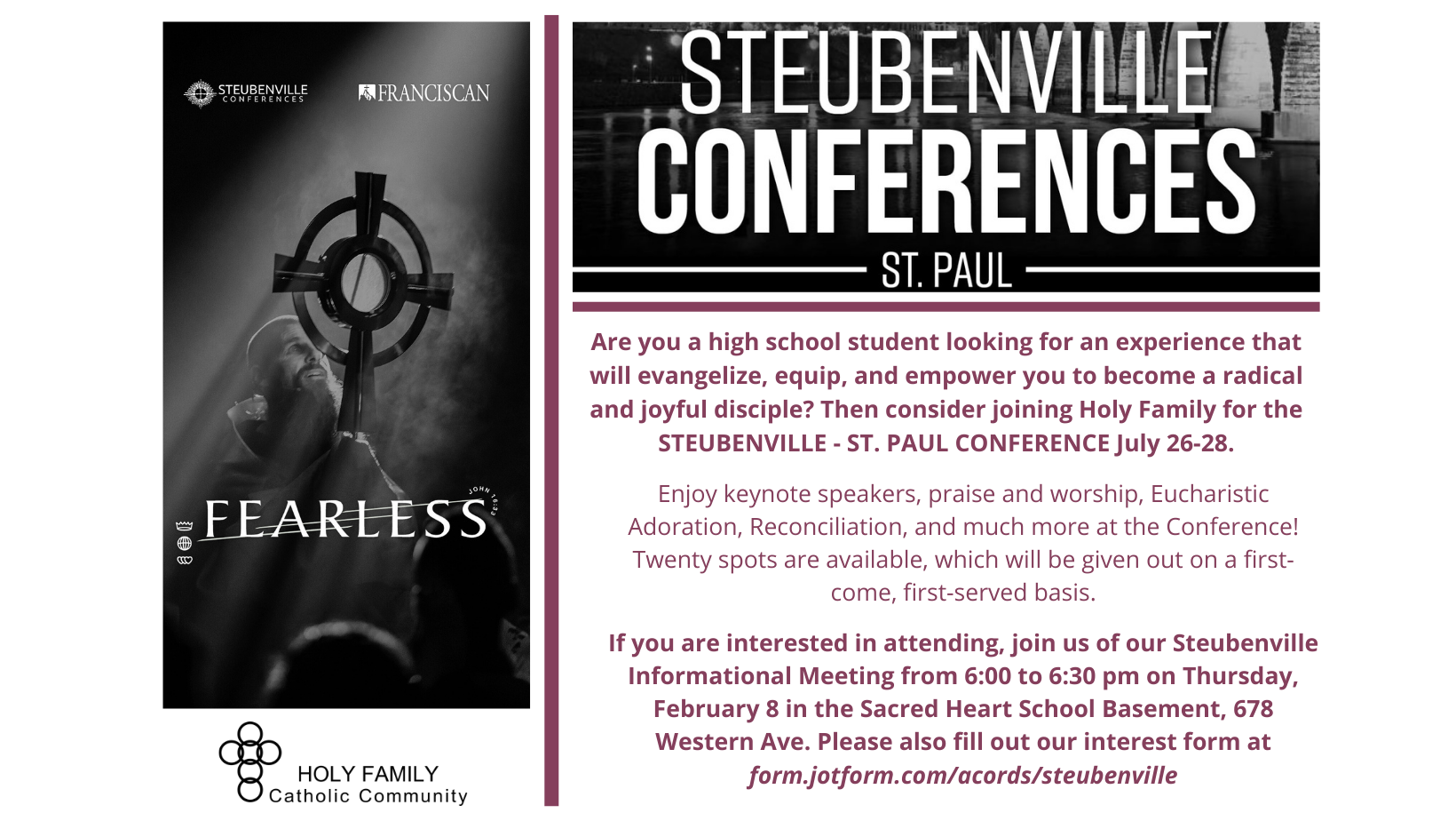 Steubenville St. Paul Conference Informational Meeting Holy Family